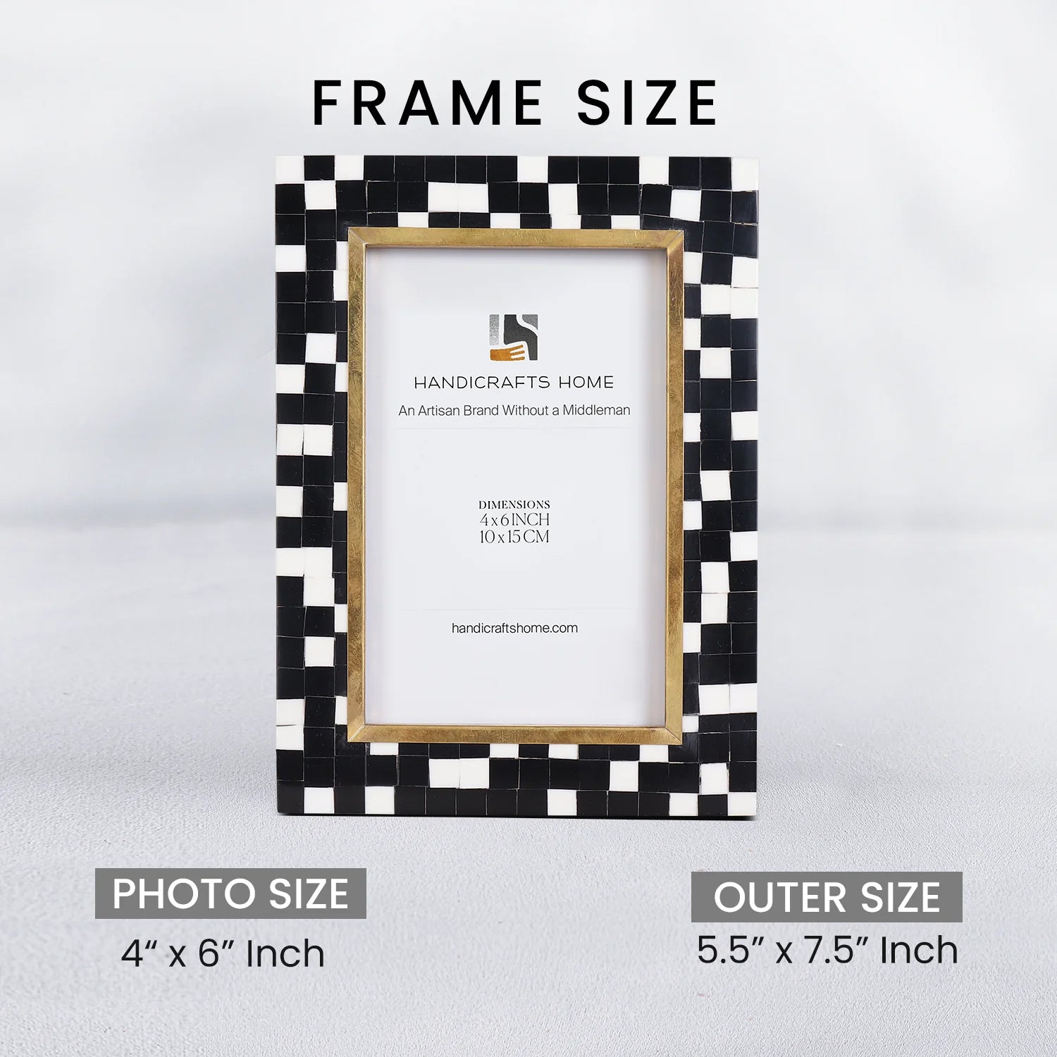 4x6 Picture Frame B&amp;W Handcrafted Resin Inlay | Halo Mosaic