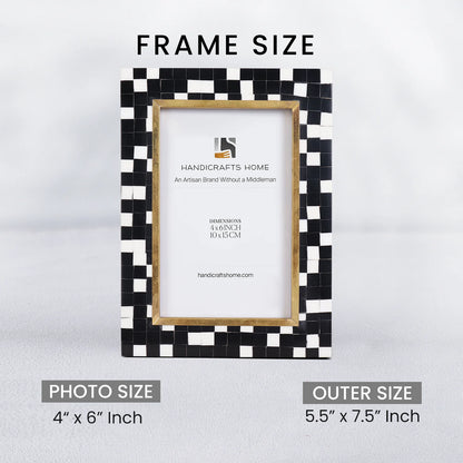 4x6 Picture Frame B&amp;W Handcrafted Resin Inlay | Halo Mosaic