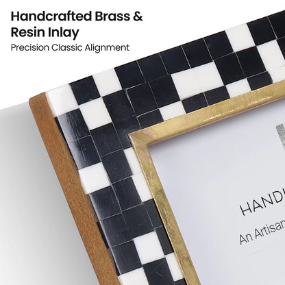 4x6 Picture Frame B&amp;W Handcrafted Resin Inlay | Halo Mosaic