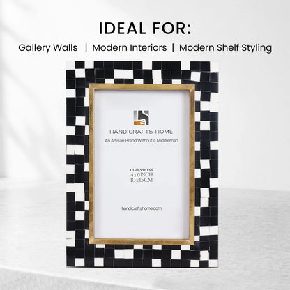 4x6 Picture Frame B&amp;W Handcrafted Resin Inlay | Halo Mosaic