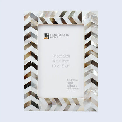 Handmade Mother of Pearl Inlay Picture Frame in Chevron Pattern