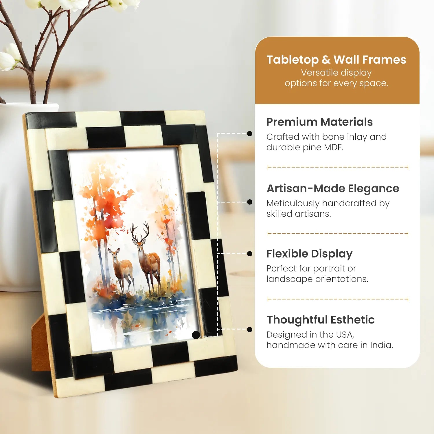 Silhouette Shuffled Collection Bone Inlay Picture Frame - Black &amp; White