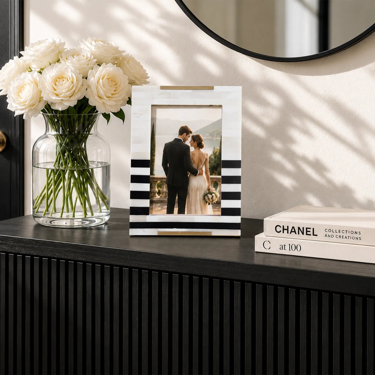 Black Bone &amp; Brass Inlay Picture Frame | West Coast Naples
