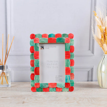 Scalloped Art Bone Inlay - Green &amp; Red