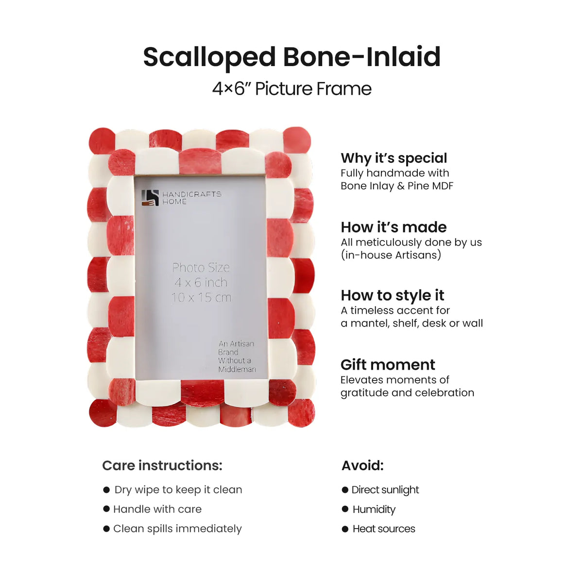 Scalloped Art Bone Inlay Frame - Red &amp; White