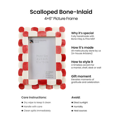 Scalloped Art Bone Inlay Frame - Red &amp; White