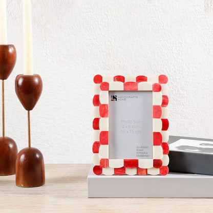 Scalloped Art Bone Inlay Frame - Red &amp; White