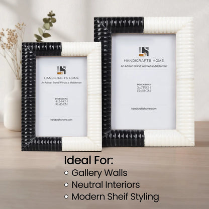 Hand Carved Ridge Picture Frame - Black &amp; White