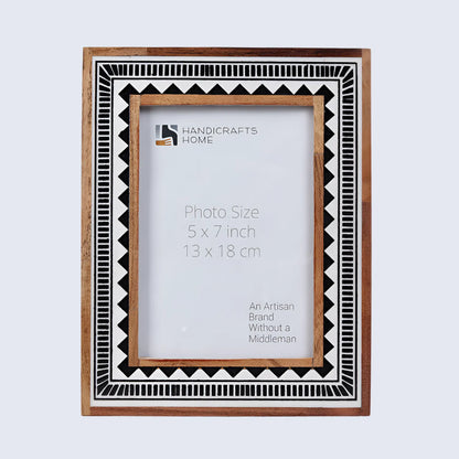 Wood &amp; Resin Inlay Handmade Black &amp; White Geometric Picture Frame