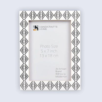 Handmade Tribal Pattern Picture Frame- White