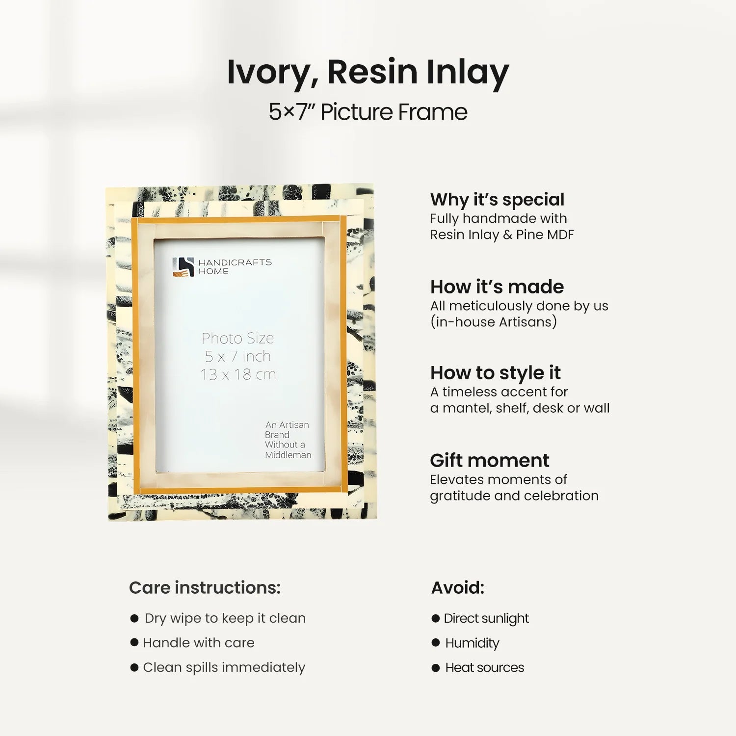 Abstract Ink Art Collection Resin Inlay Frame - Ivory
