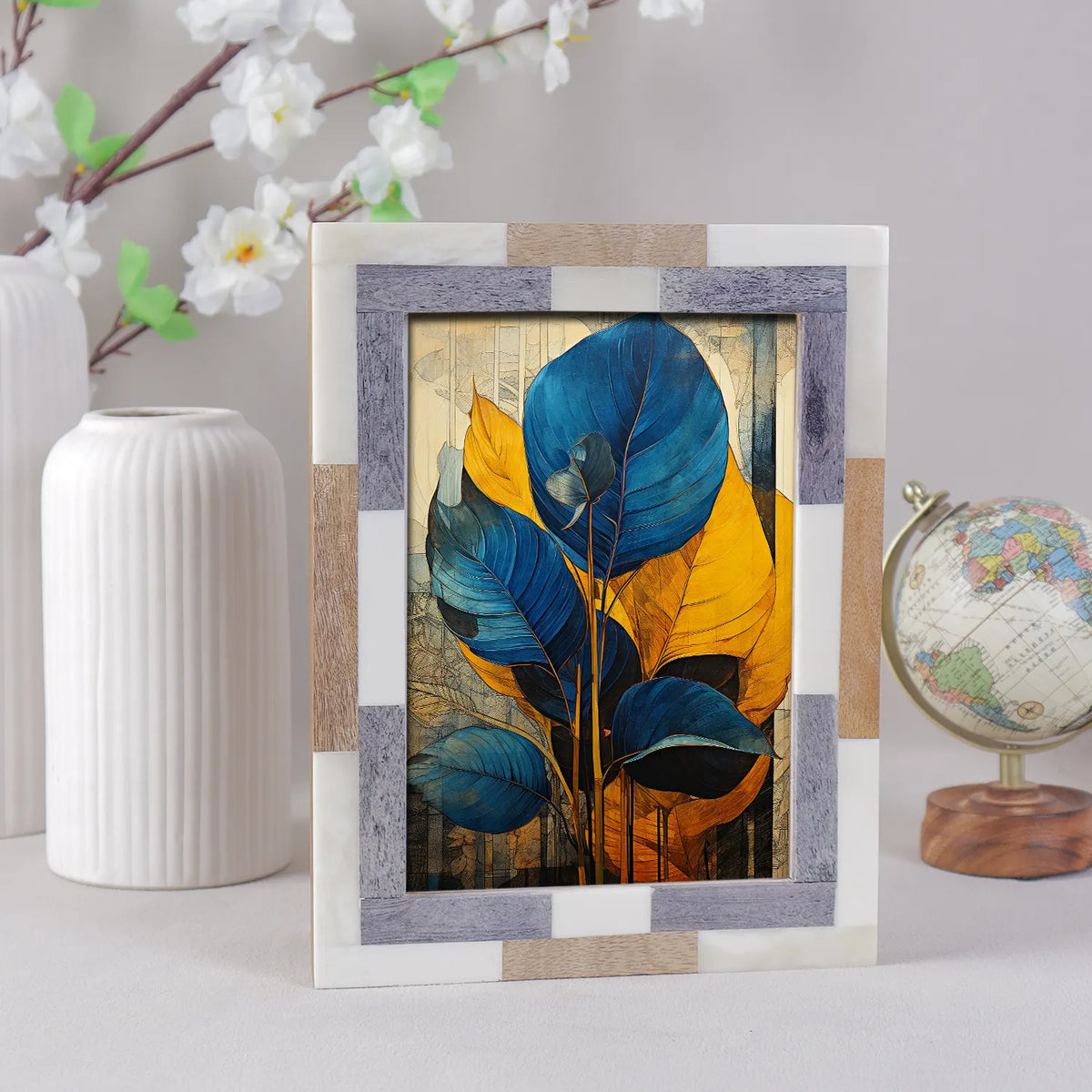 Picture Frame Woodstrip Tile Collection Wood &amp; Bone Inlay Multi – 4x6 &amp; 5x7"
