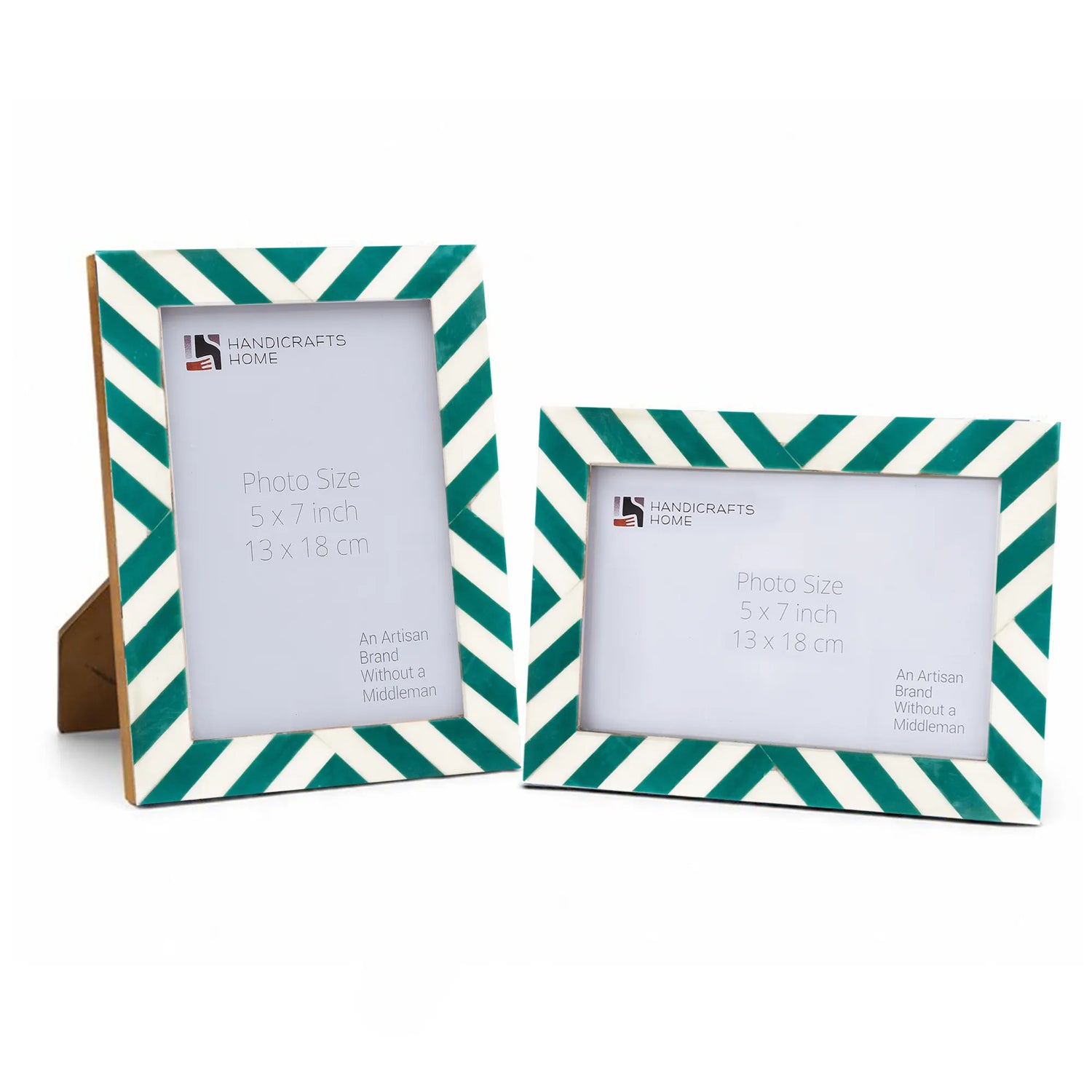 Set of 2 Candy Cane Mint Resin Inlay Picture Frames - Green &amp; White
