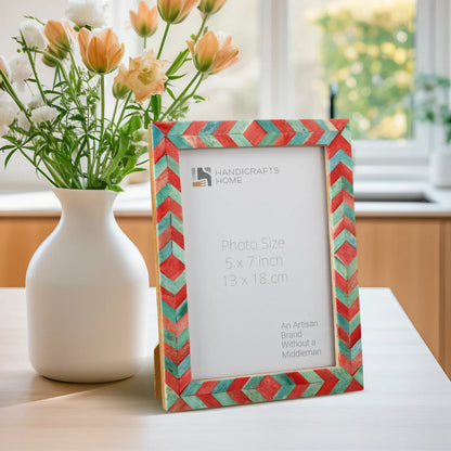 Mosaic Chevron Resin Inlay Frame - Green &amp; Red