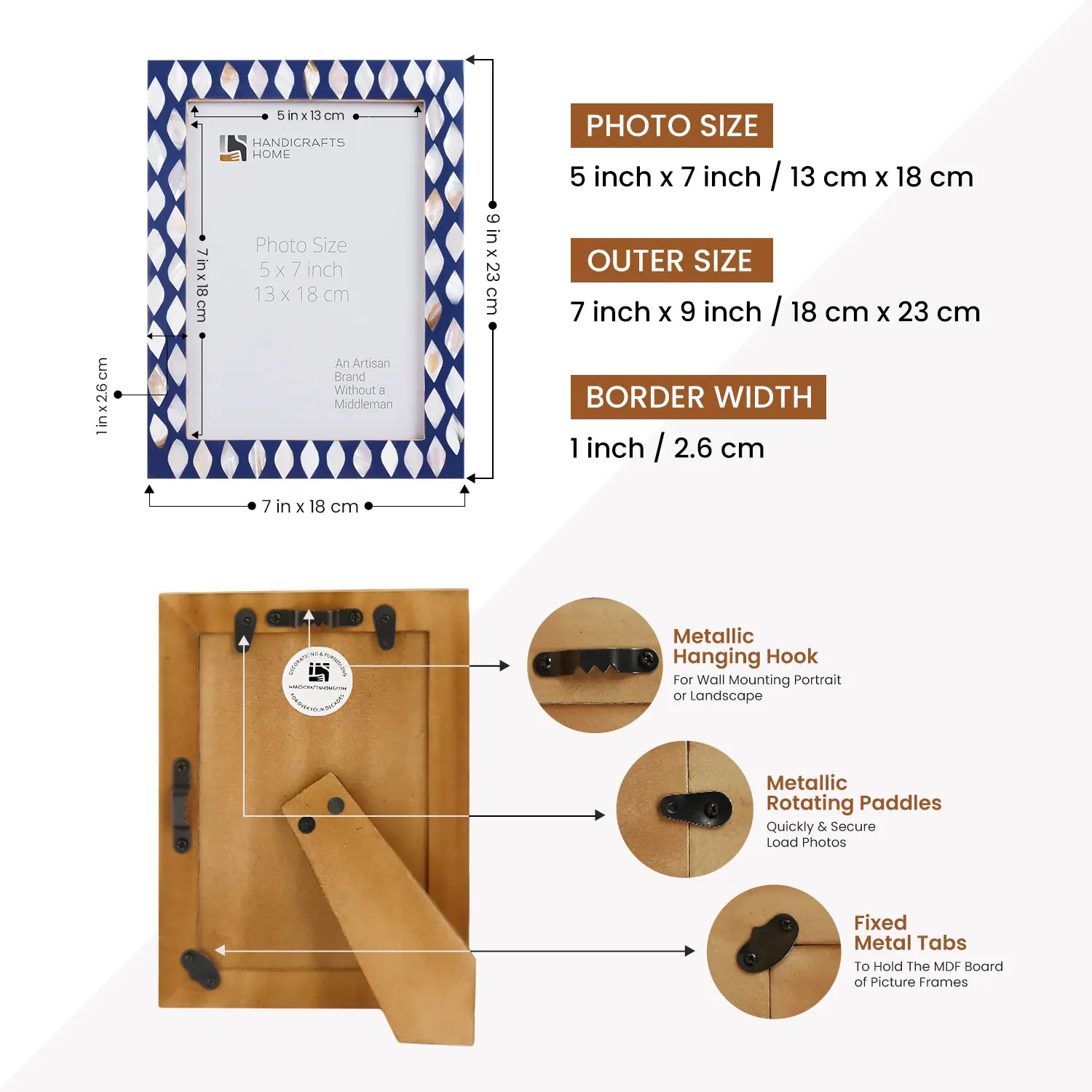 Handcrafted Drops Design Bone Inlay Blue &amp; White Frame - 3 sizes