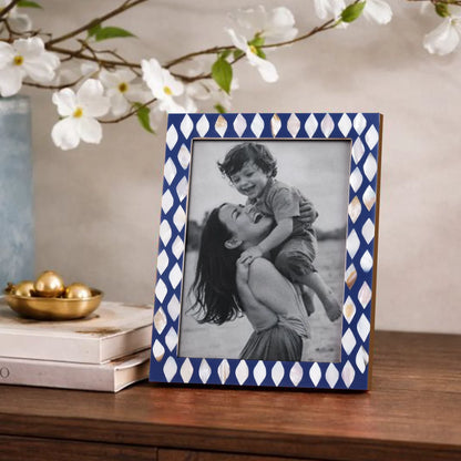 Handcrafted Drops Design Bone Inlay Blue &amp; White Frame - 3 sizes