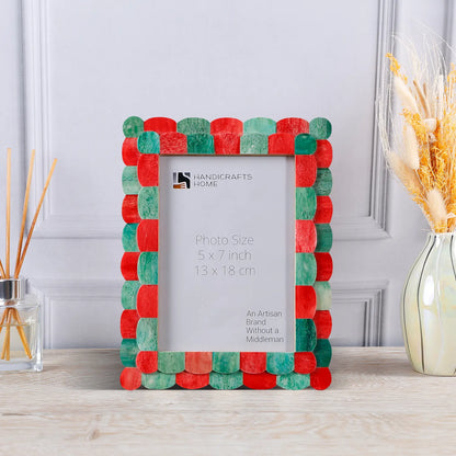 Scalloped Art Bone Inlay - Green &amp; Red