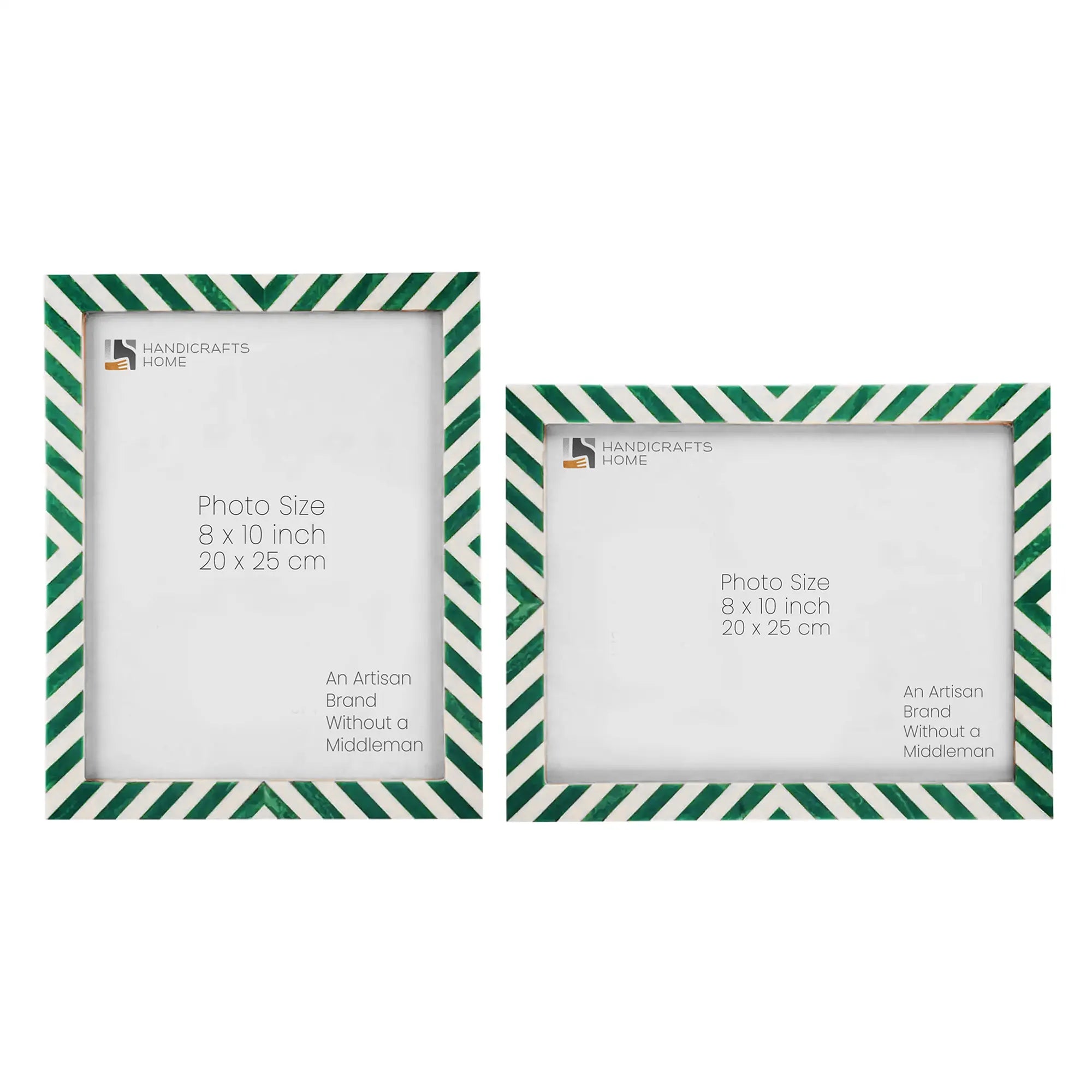 Set of 2 Candy Cane Mint Resin Inlay Picture Frames - Green &amp; White