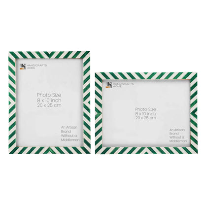 Set of 2 Candy Cane Mint Resin Inlay Picture Frames - Green &amp; White
