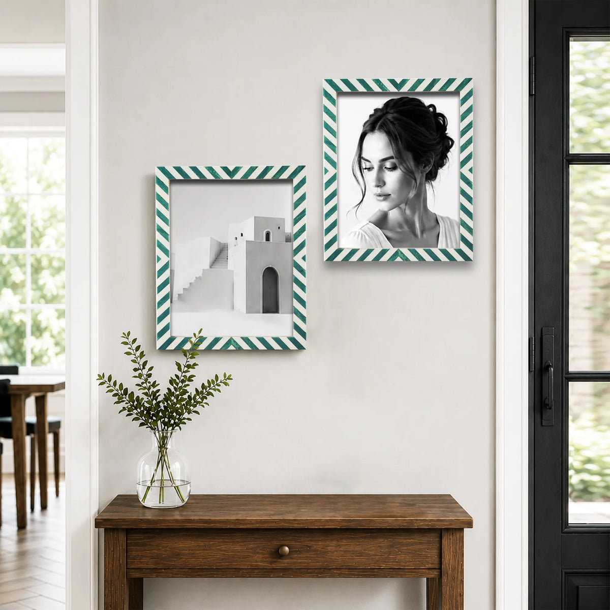 Set of 2 Candy Cane Mint Resin Inlay Picture Frames - Green &amp; White
