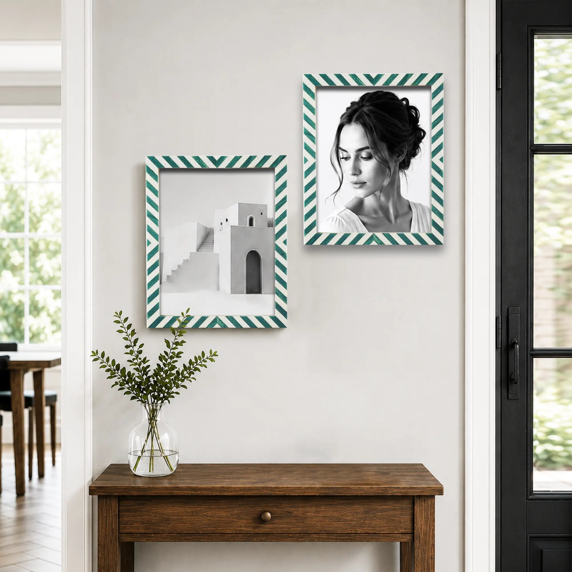 Set of 2 Candy Cane Mint Resin Inlay Picture Frames - Green &amp; White