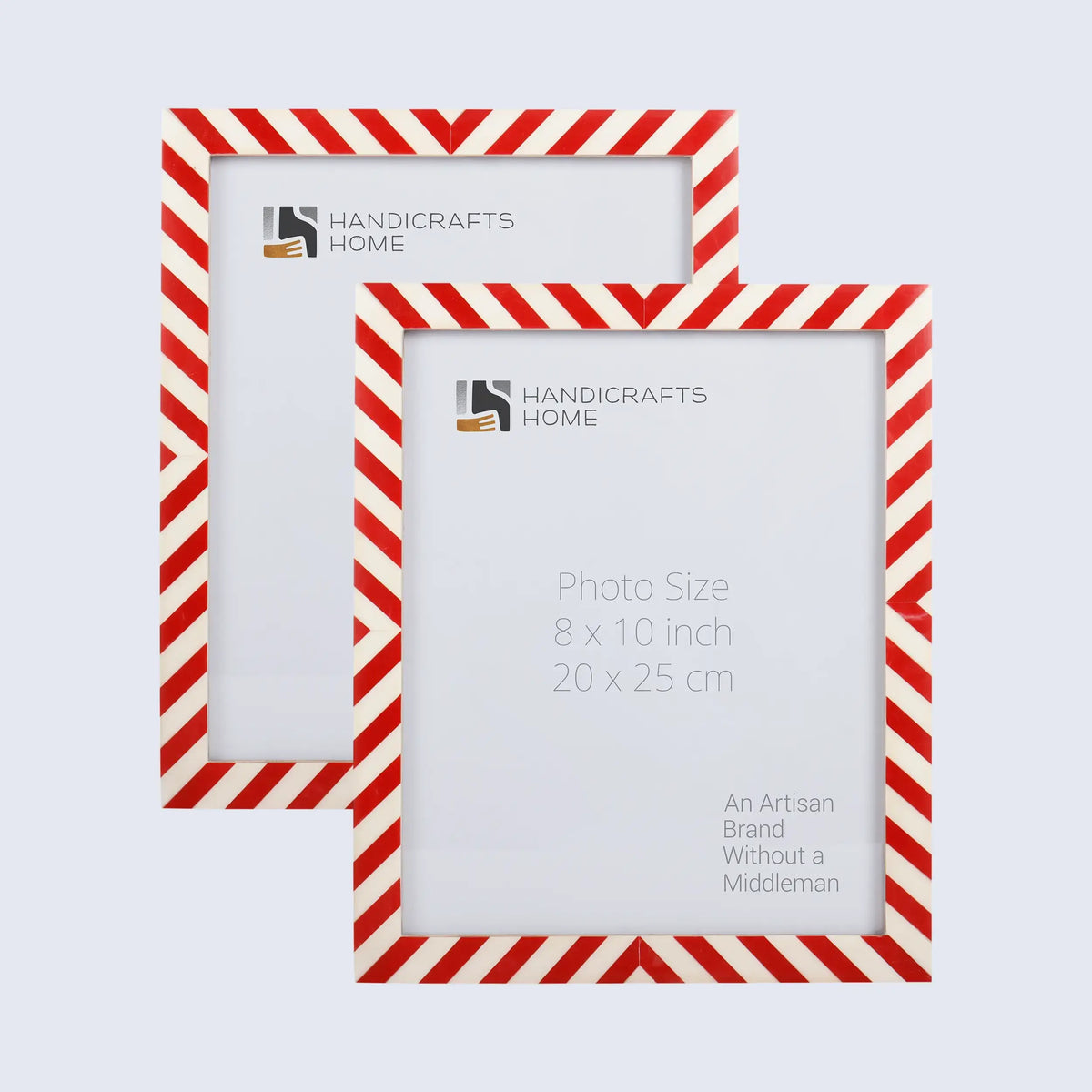 Set of 2 Candy Cane Resin Inlay Frames - Red &amp; White