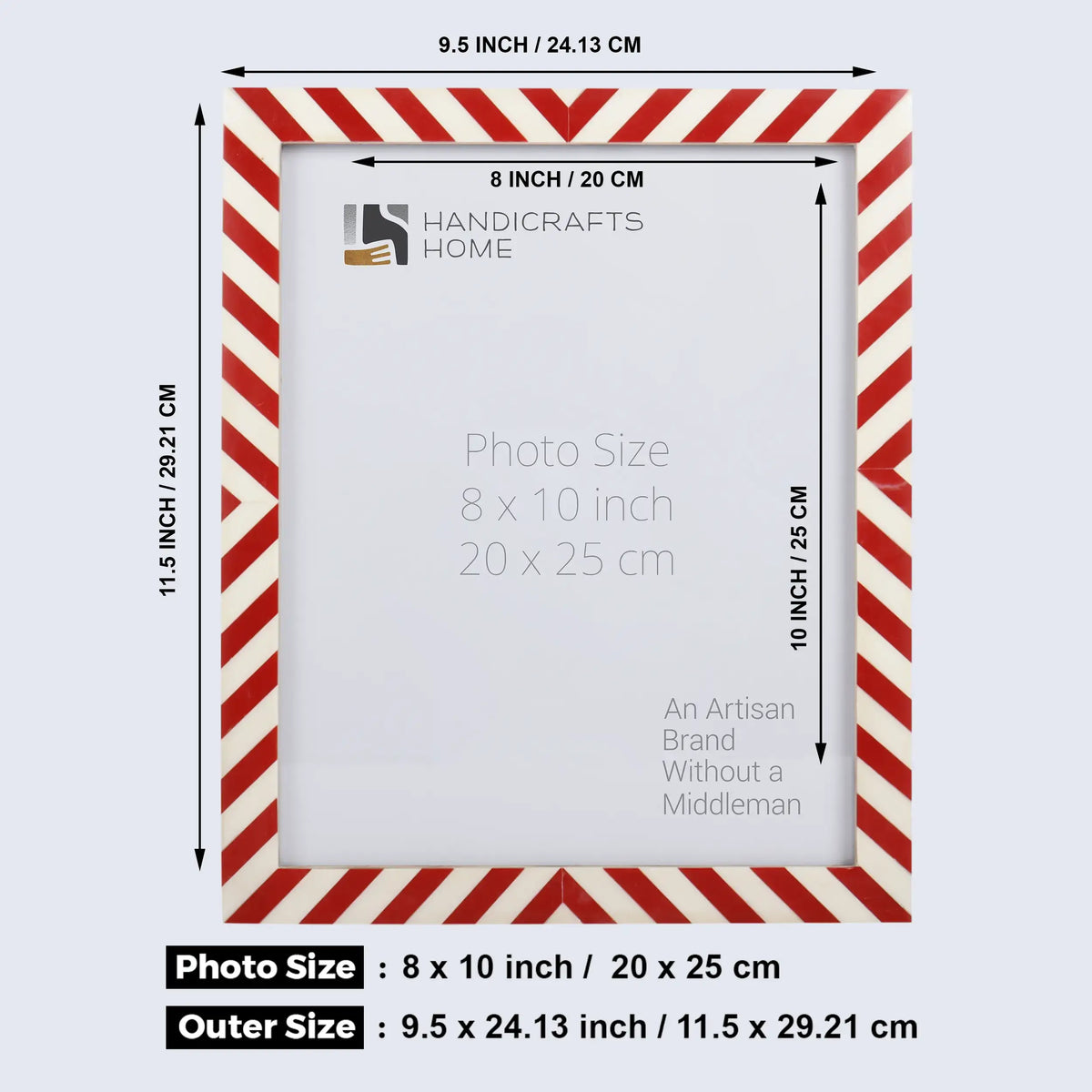 Set of 2 Candy Cane Resin Inlay Frames - Red &amp; White