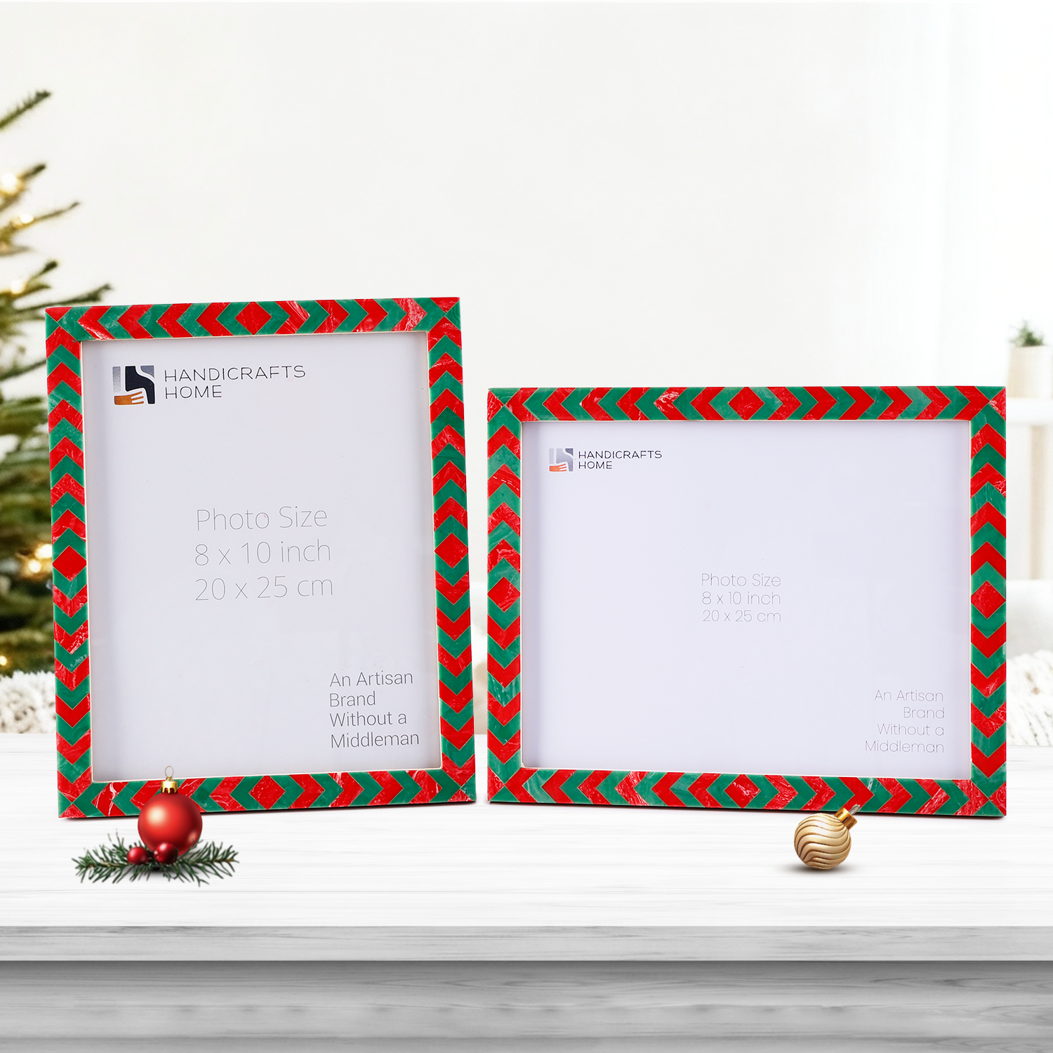 Set of 2 Red &amp; White Resin Inlay Frames