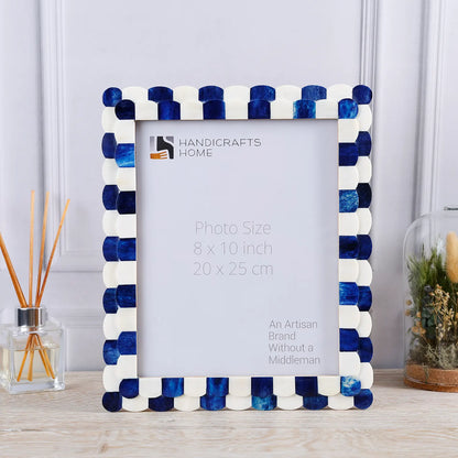 Scalloped Art Bone Inlay Frame - Blue &amp; White