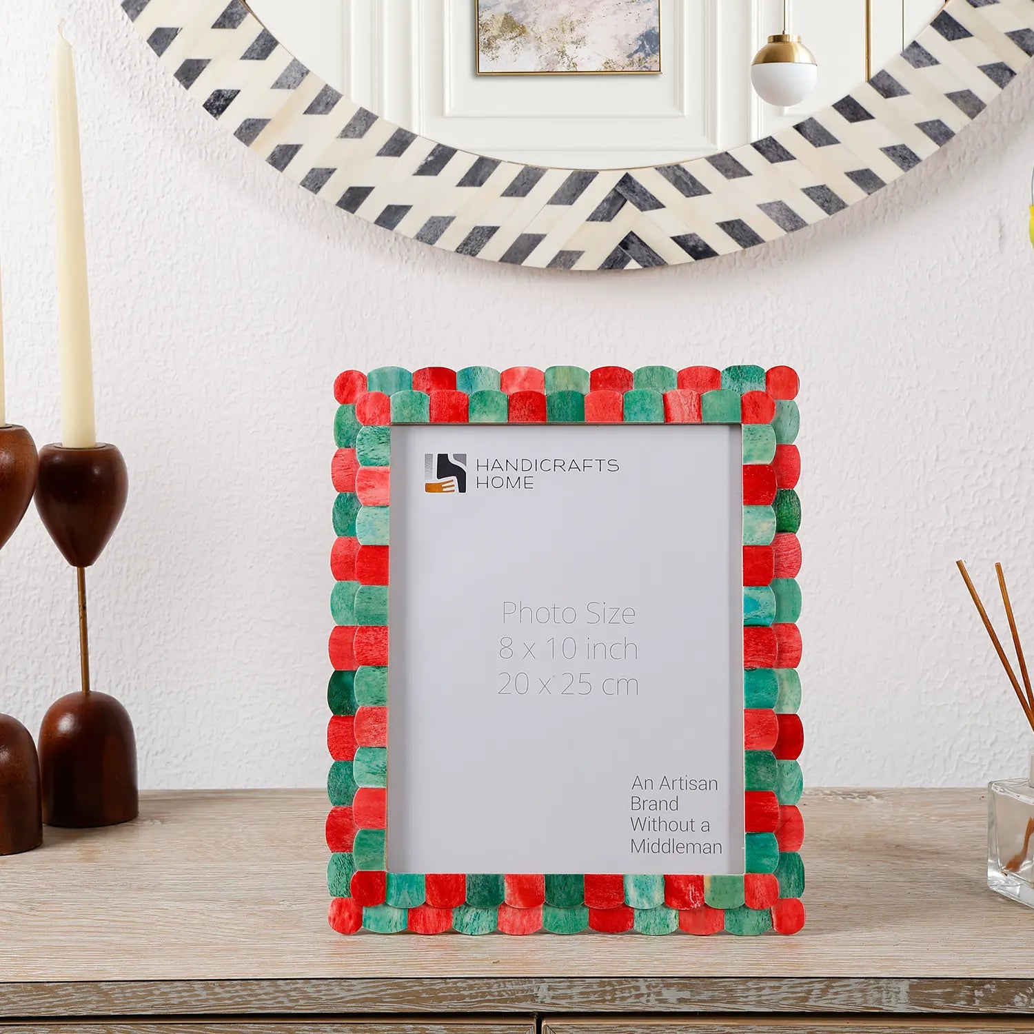 Scalloped Art Bone Inlay - Green &amp; Red