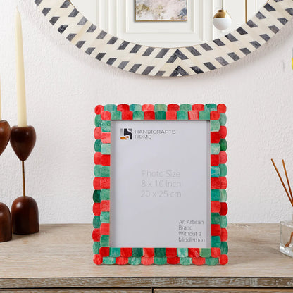 Scalloped Art Bone Inlay - Green &amp; Red