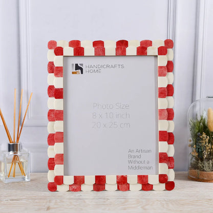 Scalloped Art Bone Inlay Frame - Red &amp; White