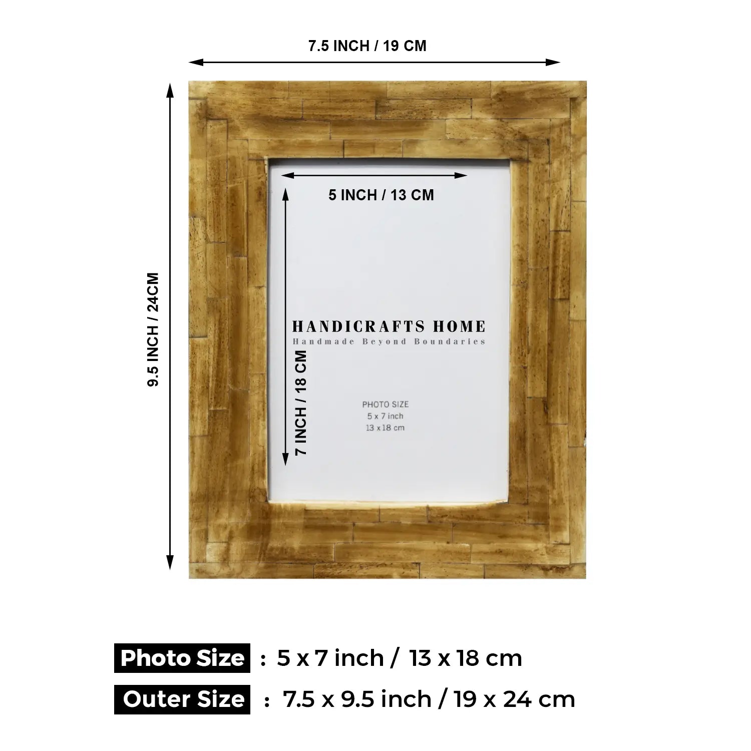 Handmade Antique Brown Bone Inlay Picture Frame