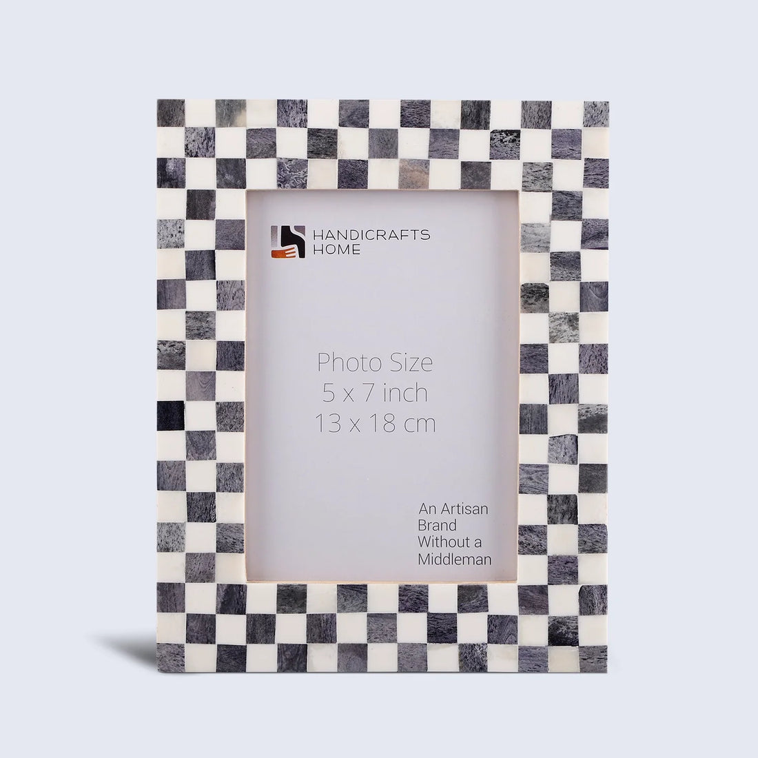 Handcrafted Checkered Pattern Bone Inlay Picture Frame in Gray