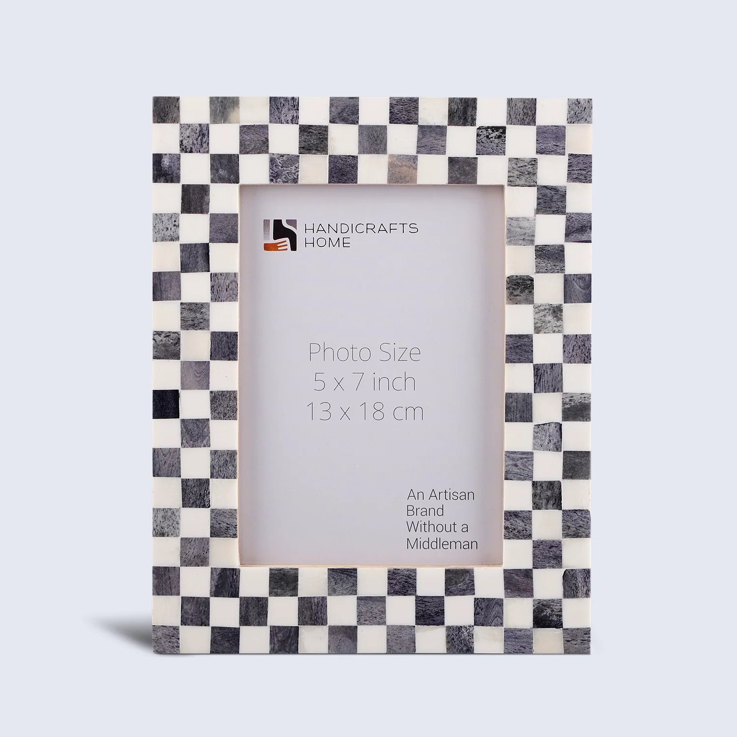 Handcrafted Checkered Pattern Bone Inlay Picture Frame in Gray