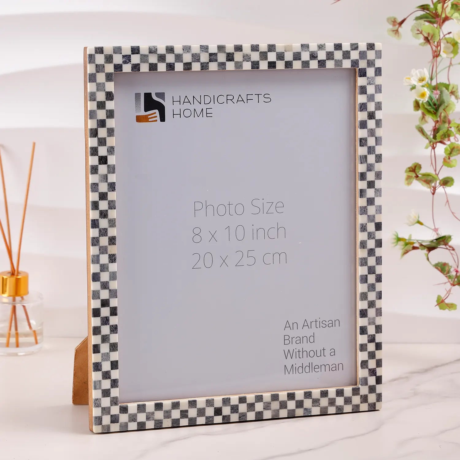 Checkered Pattern Bone Inlay Picture Frame
