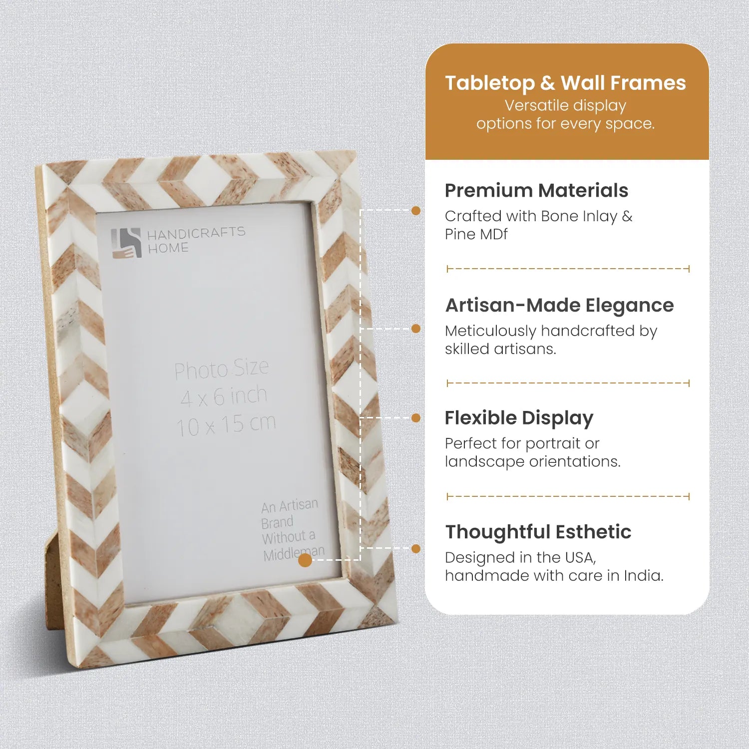 Picture Frame Taj Pattern Bone Inlay Brown/Ivory