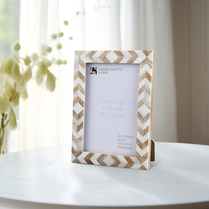 Picture Frame Taj Pattern Bone Inlay Brown/Ivory