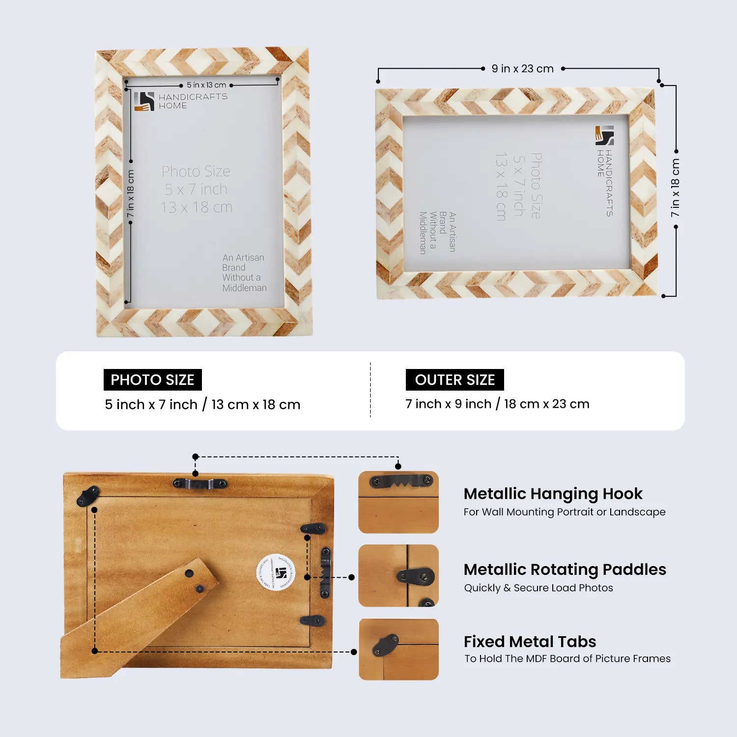Picture Frame Taj Pattern Bone Inlay Brown/Ivory