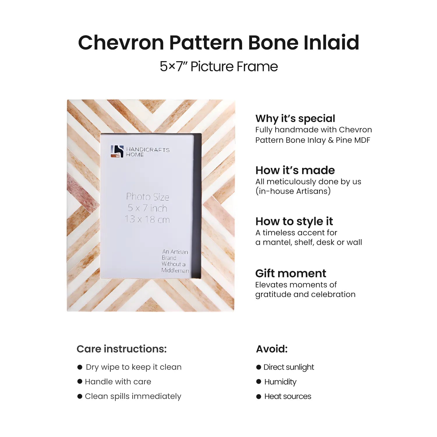Handcrafted Chevron Bone Inlay Picture Frame - Sand