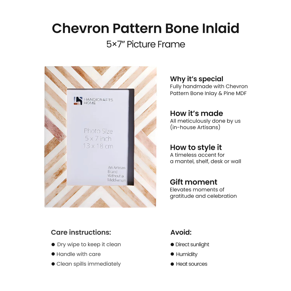 Handcrafted Chevron Bone Inlay Picture Frame - Sand