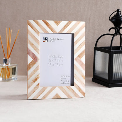 Handcrafted Chevron Bone Inlay Picture Frame - Sand
