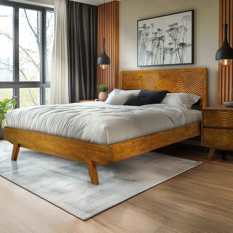 Harmony Acacia Solid Wood Platform Bed Frame in Caramel, Natural Oak, Walnut