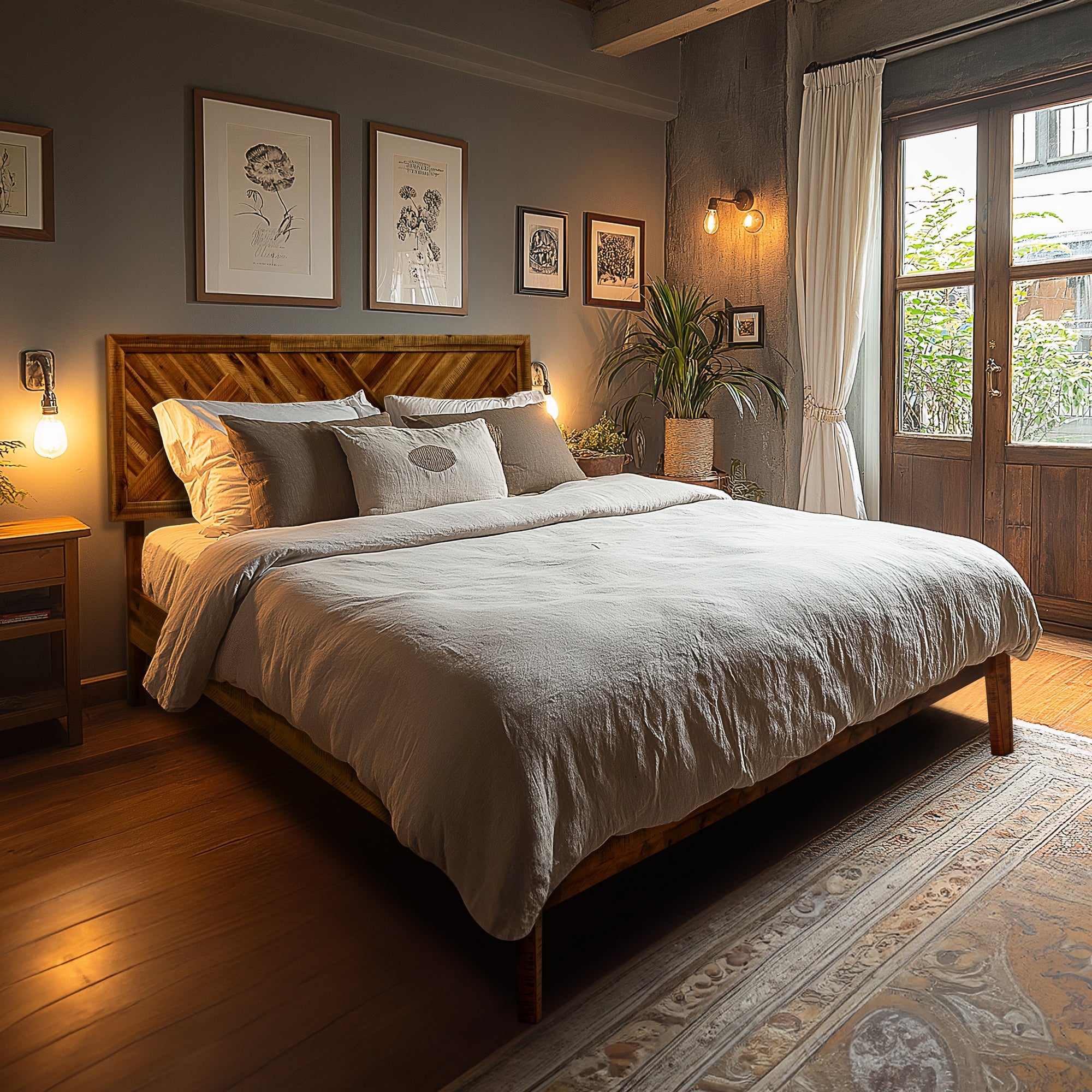 Acacia Sierra Deluxe Solid Wood Bed Frame - in Ebony, Walnut, or Early American