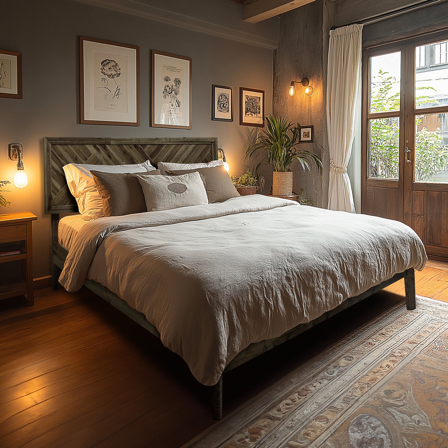 Acacia Sierra Deluxe Solid Wood Bed Frame - in Ebony, Walnut, or Early American