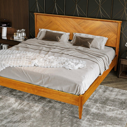 Panthera Acacia Platform Bed Frame With Headboard - Caramel, Walnut