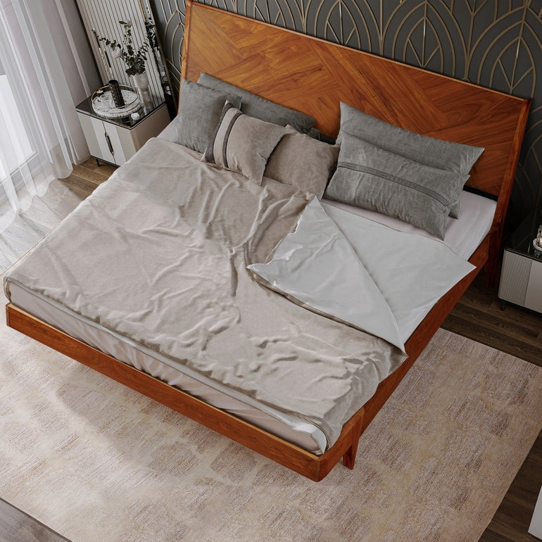 Gazelle Acacia Platform Bed Frame With Headboard - Caramel, Walnut