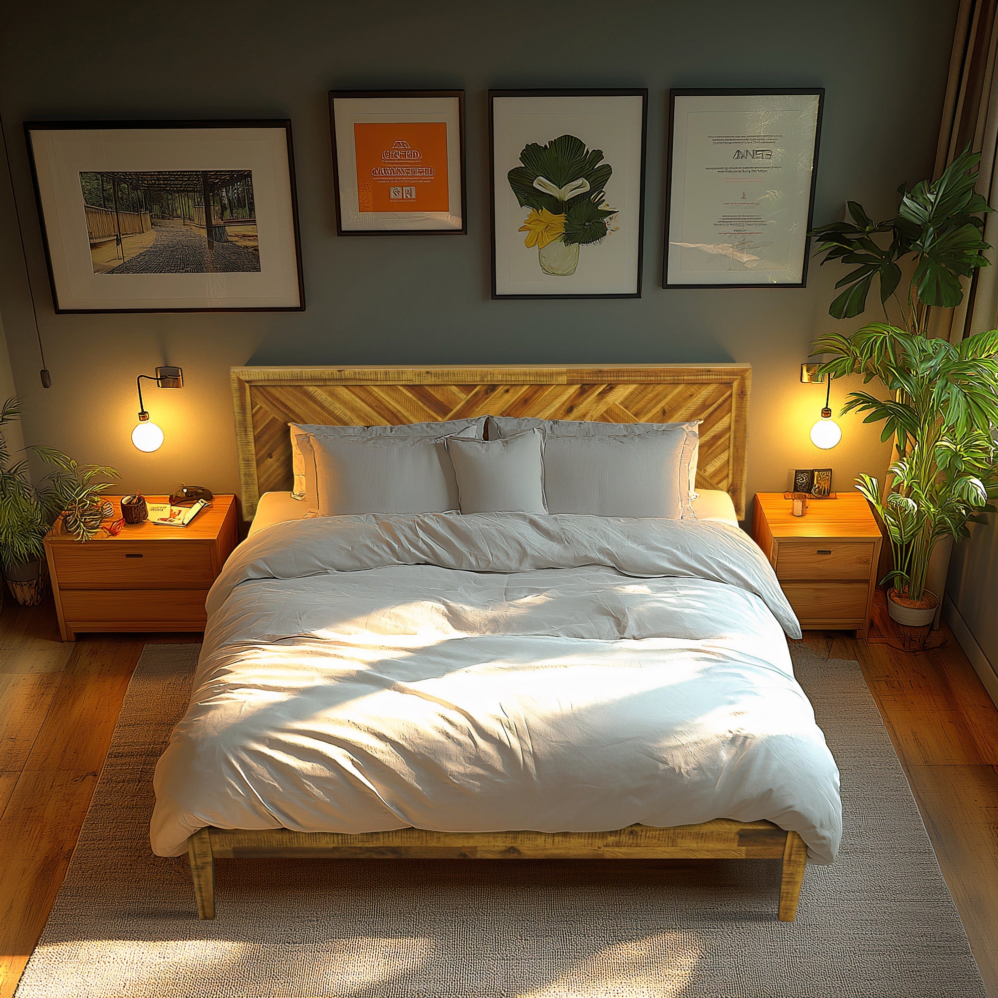 Acacia Sierra Deluxe Solid Wood Bed Frame - in Ebony, Walnut, or Early American