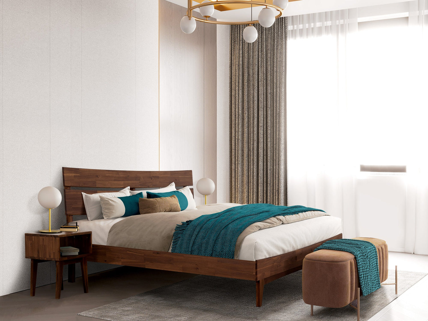 Aurora Acacia Bed Frame &amp; Nightstand Set - 2 Finishes