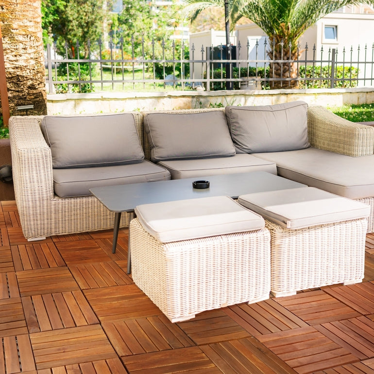 Solid Wood Deck Tiles Solid Slat Style - Box of 9, 2 Colors